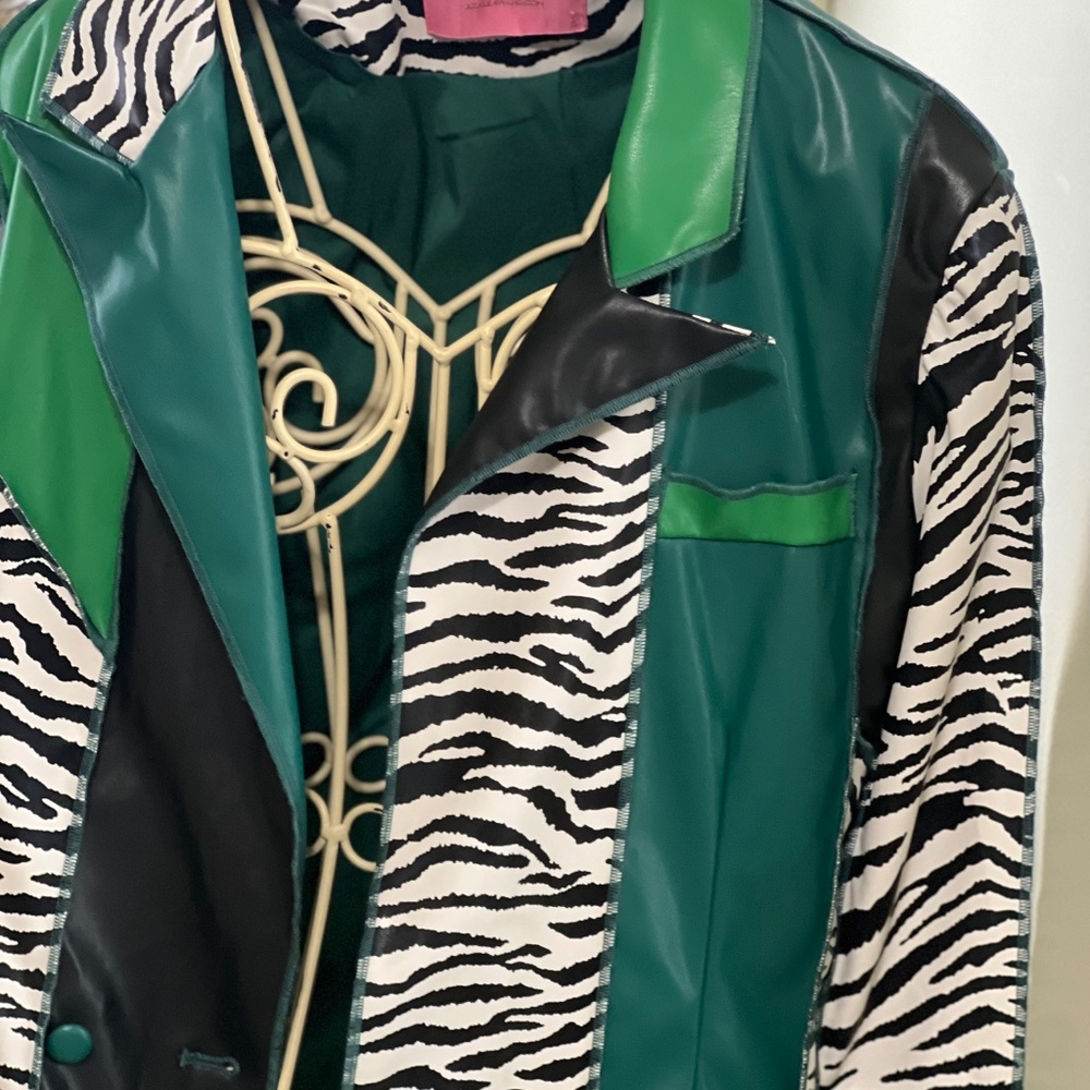 Leather Green Patchwork Jacket - image 3